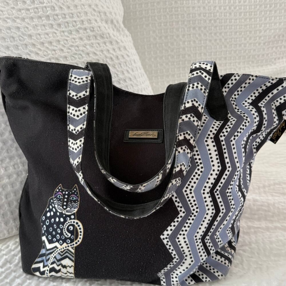 Laurel Burch Cat Tote Bag Share Dreams Canvas Geometric Shoulder Bag Black Large